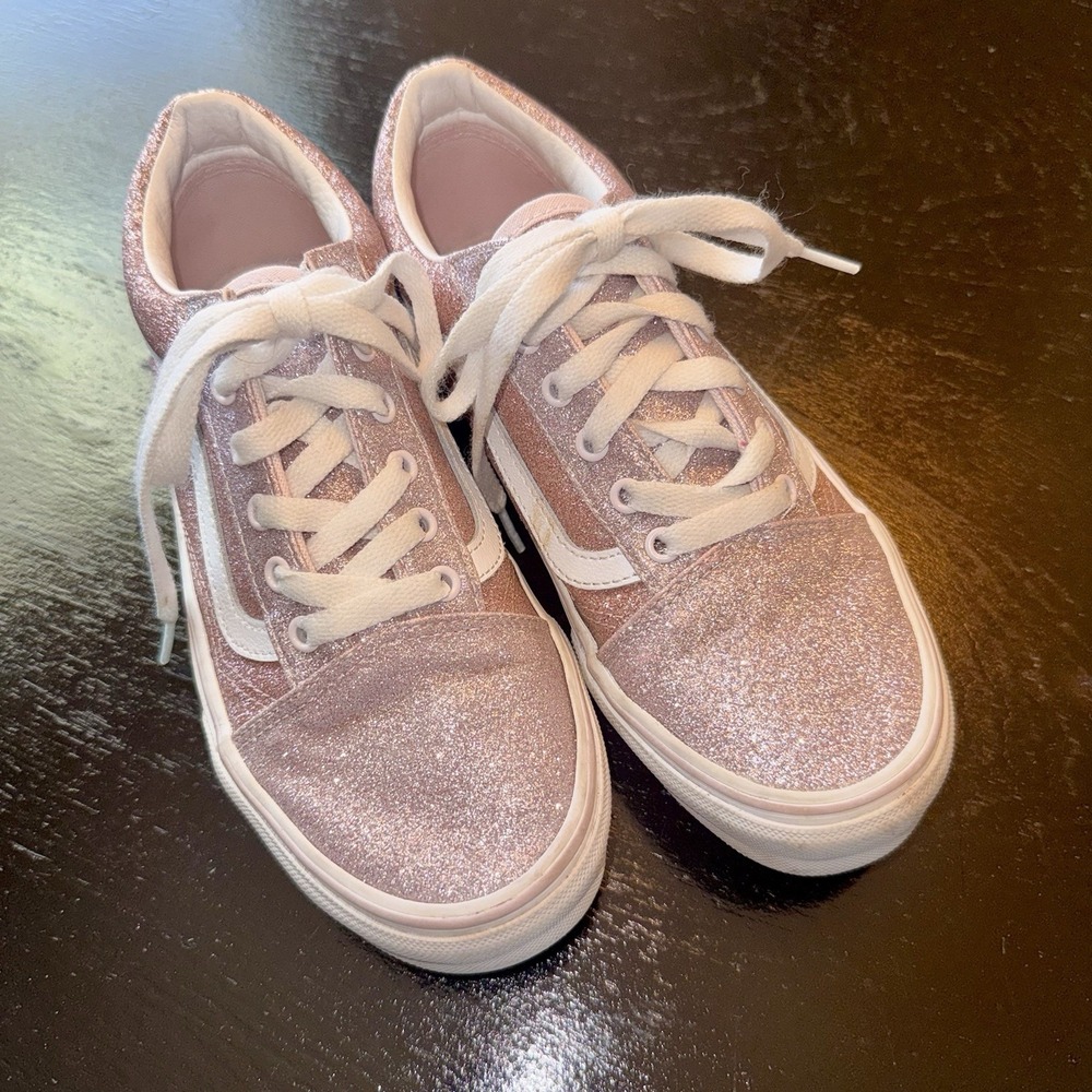 VANS Old Skool Girl's Pink Glitter Skate Shoes Lace-Up Sneakers Junior Size 4.5
